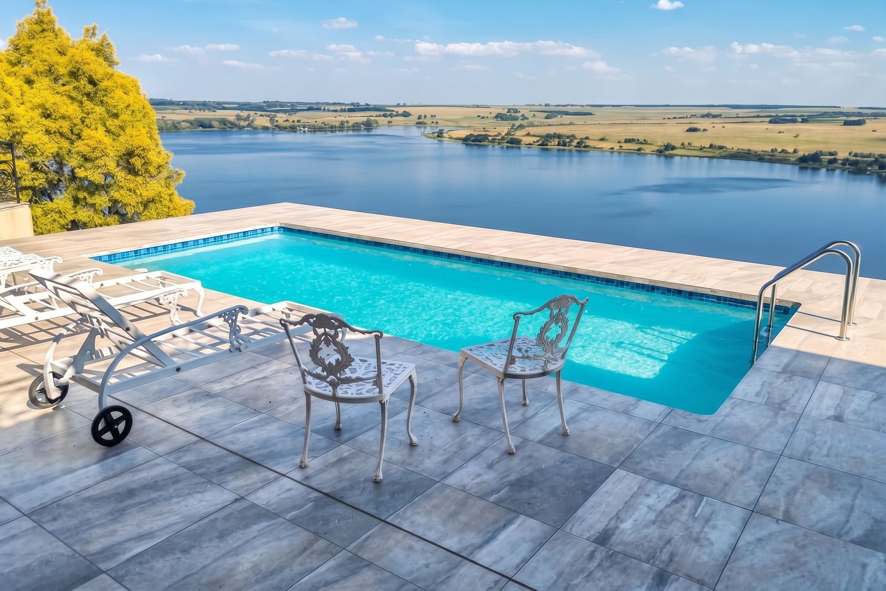 Pool overlooking a lake